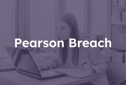 Woman working on laptop attending online school. Attackers found Pearson's GitLab Pat & hard-coded credentials, accessed cloud services & databases, then exfiltrated sensitive data & intellectual property.